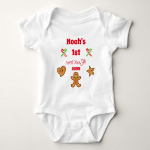 Baby 1st sweet XmaS Gingerbread Pals Red Text Bodysuit