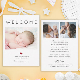 Baby 3 photo welcome typography birth announcement