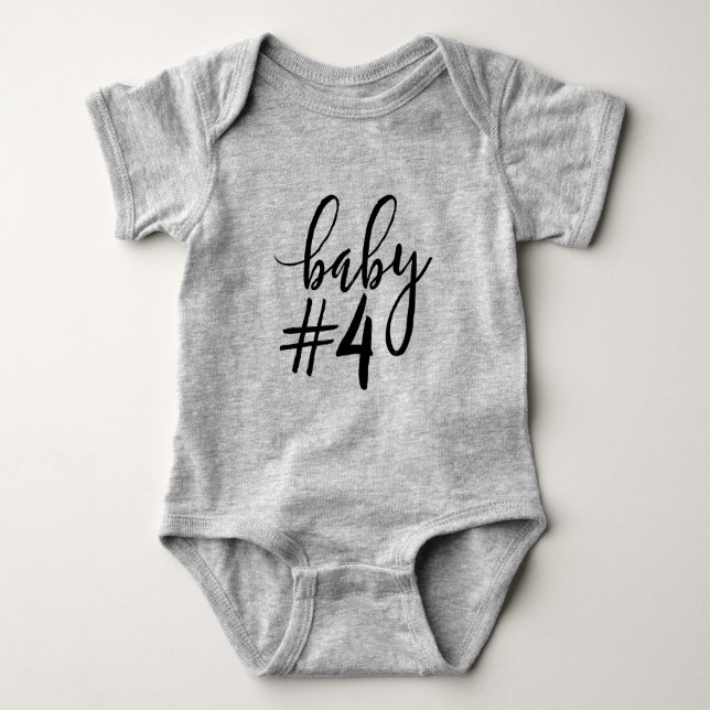 Baby #4 Black Handwritten Script Baby Bodysuit (Front)