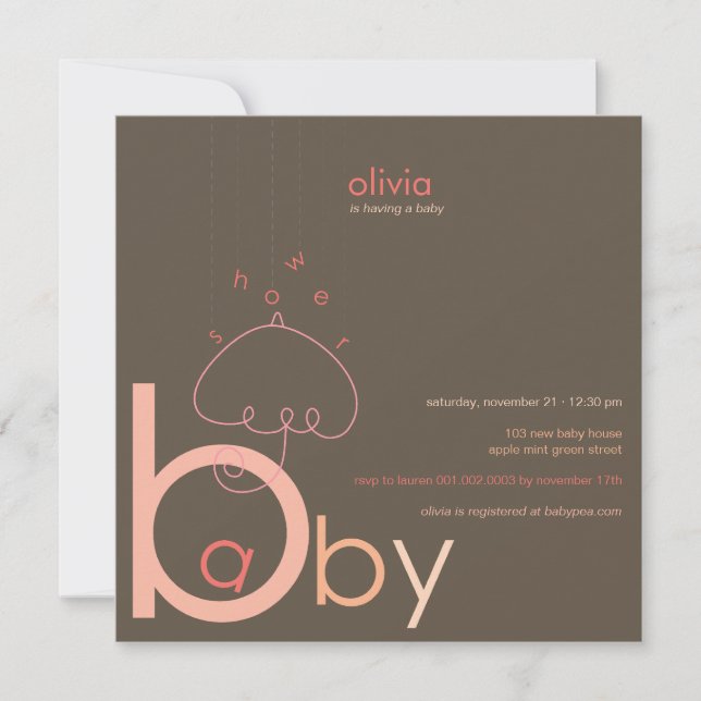 Baby a in B Belly Pink Whimsical Girl Baby Shower Invitation (Front)