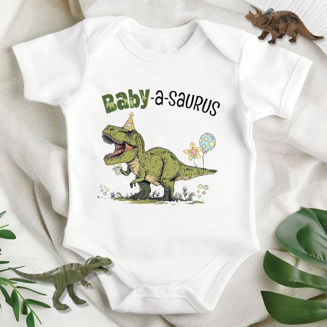 Baby-a-saurus Dinosaur Theme Kids Birthday Party Baby Bodysuit (Cute funny baby-a-saurus t-rex dinosaur theme kids birthday party matching family members bodysuit)