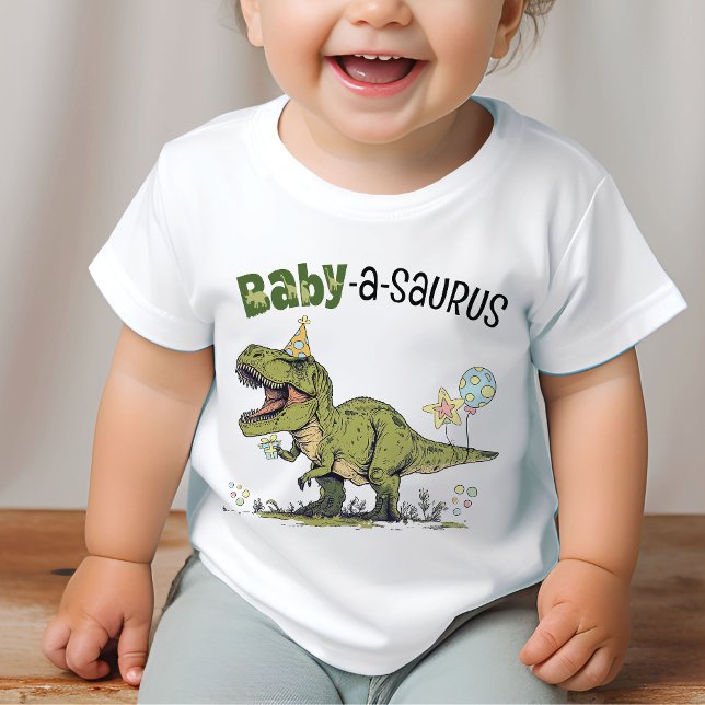 Baby-a-saurus Dinosaur Theme Kids Birthday Party Baby T-Shirt (Cute funny baby-a-saurus t-rex dinosaur theme kids birthday party matching family members t-shirt)