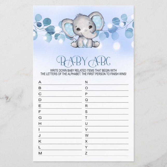 Baby ABC Baby Shower Game BLUE ELEPHANT (Front)