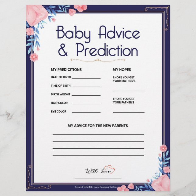 Baby Advice & Prediction [Floral Frame] Custom Letterhead (Front)