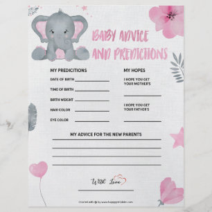 Baby Advice & Predictions [Baby Elephant [Pink]] Custom Letterhead