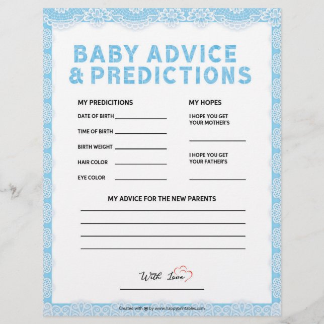 Baby Advice & Predictions [Luxury Lace [Blue]] Custom Letterhead (Front)