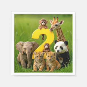 Baby African Animals With a Big Number Two Napkin