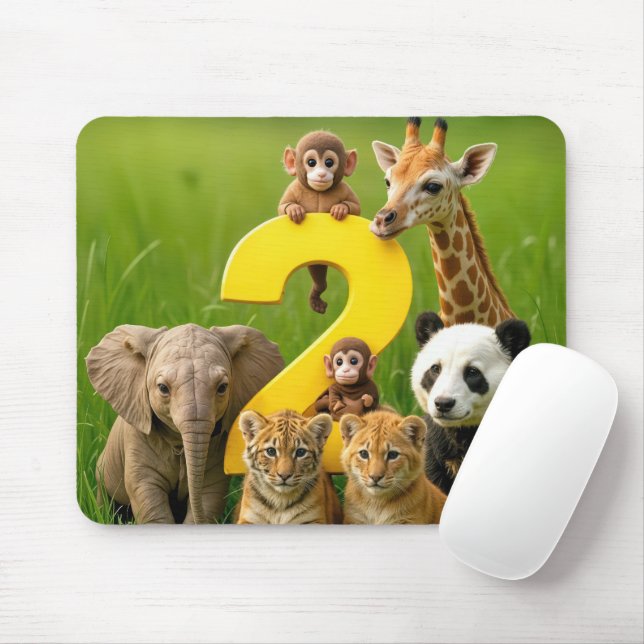 Baby African Animals With a Number Two Mouse Pad (With Mouse)