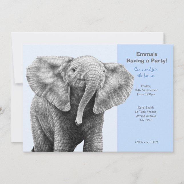 Baby African Elephant Party Invitation (Front)