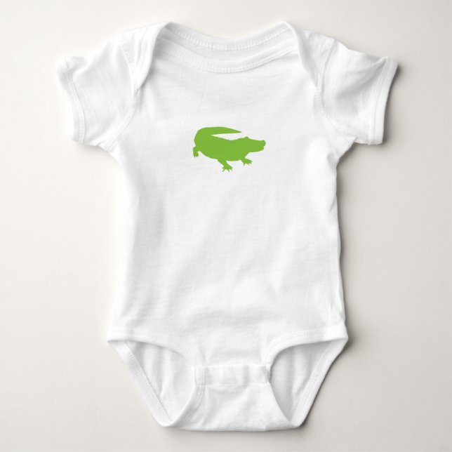 Baby Alligator Crocodile Green Preppy Fun Baby Bodysuit (Front)