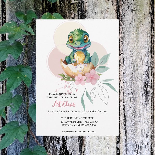 Baby Alligator Hatching Floral Baby Shower Invitation (Creator Uploaded)