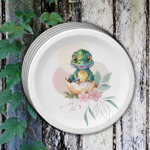 Baby Alligator Hatching Floral Baby Shower Paper Plate