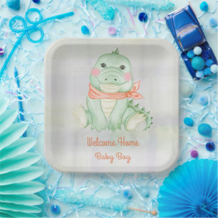 Baby Alligator Welcome Baby Boy  Paper Plate