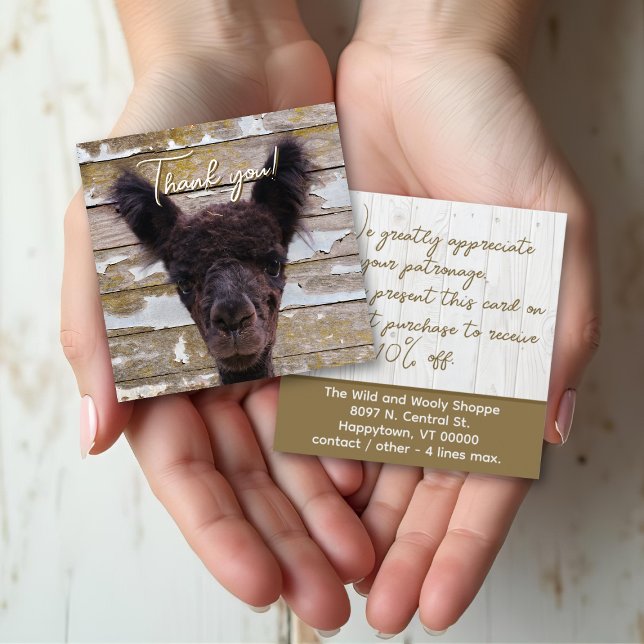 Baby Alpaca Customer Thank You Discount Square Business Card (Creator Uploaded)