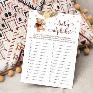 Baby Alphabet ABC Game Baby Shower Teddy Bear Card