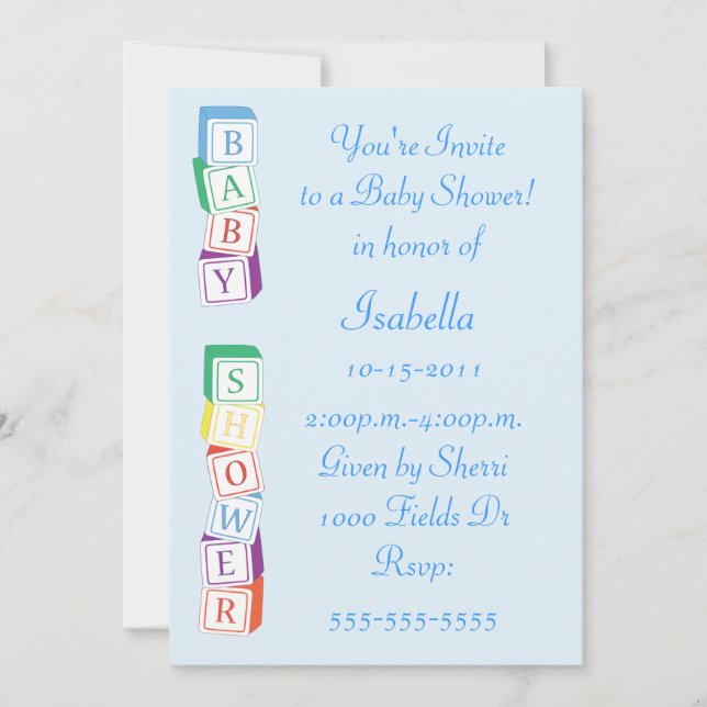 Baby Alphabet Block Boy Baby Shower Invitation (Front)
