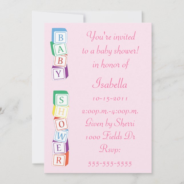 Baby Alphabet Block Girl Baby Shower Invitation (Front)