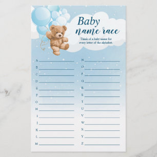 Baby Alphabet Name Race Blue Bear Baby Shower Game Flyer