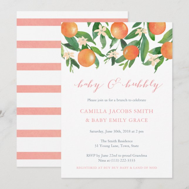 Baby and Bubbly Brunch Baby Shower for Girl Invitation (Front/Back)