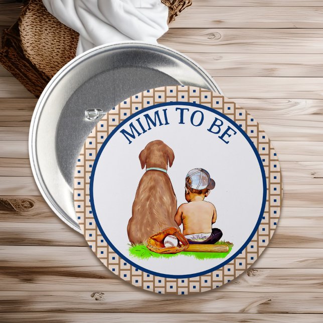 Baby and Dog Baseball Baby Shower Mimi to Be 7.5 Cm Round Badge (Creator Uploaded)