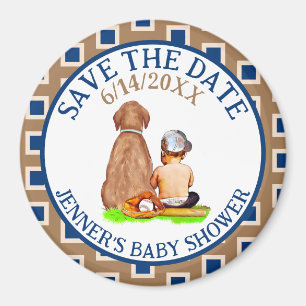 Baby and Dog Baseball Baby Shower Save the Date Magnet