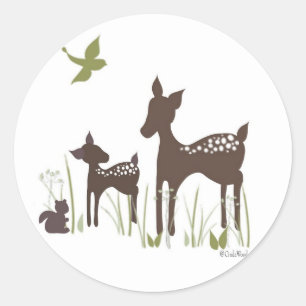 Baby and Momma Deer Classic Round Sticker
