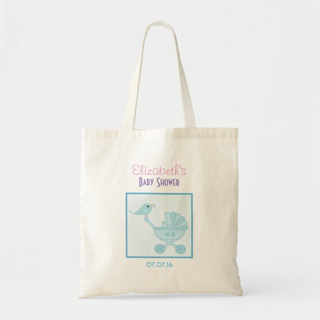 Baby and Mummy Bluebirds Baby Shower Favour Tote Bag (Front)