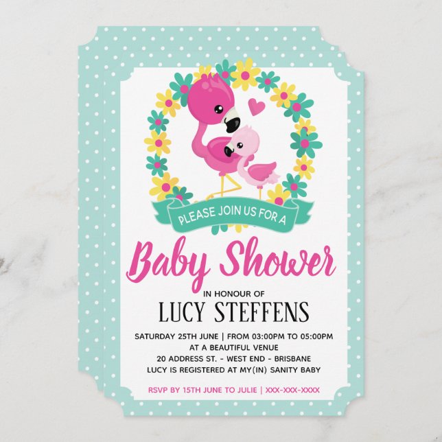 Baby and Mummy Flamingo Baby Shower Invitation (Front/Back)