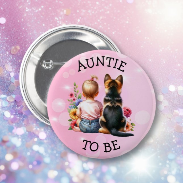 Baby and Puppy Auntie to be Baby Shower   6 Cm Round Badge (Creator Uploaded)