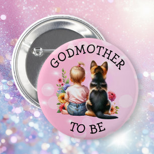 Baby and Puppy Godmother to be Baby Shower 6 Cm Round Badge