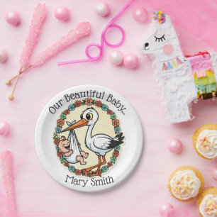 Baby and Stork Design Vintage Style Paper Plate