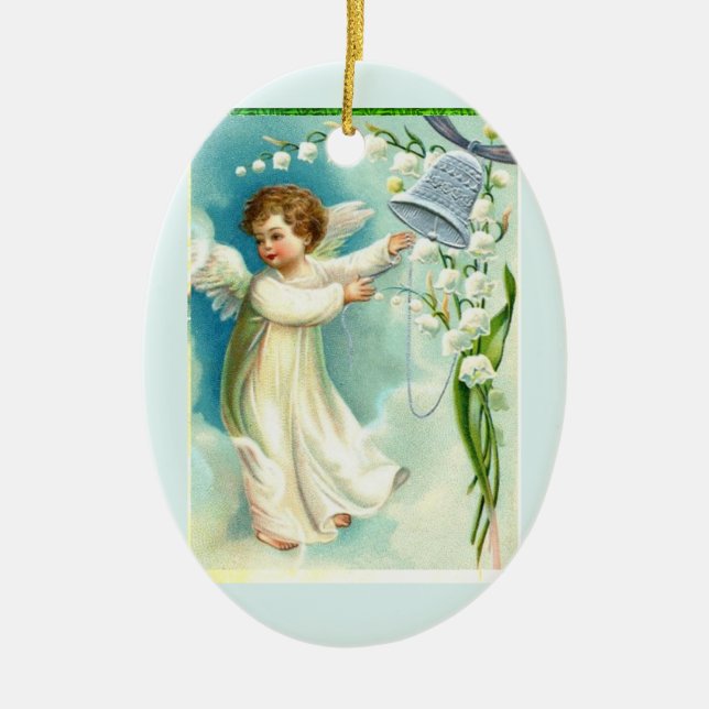 Baby Angel With Blue Bell  Ceramic Tree Decoration (Front)