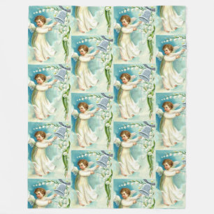 Baby Angel With Blue Bell Fleece Blanket