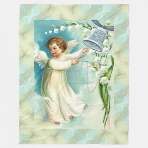 Baby Angel With Blue Bell Fleece Blanket