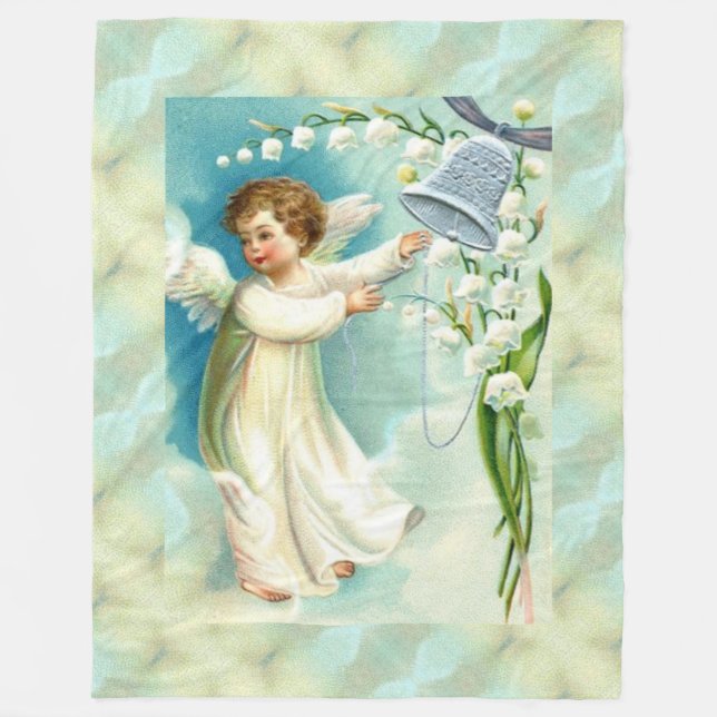Baby Angel With Blue Bell Fleece Blanket (Front)