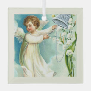 Baby Angel With Blue Bell Glass Tree Decoration