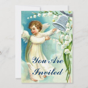 Baby Angel With Blue Bell Invitation