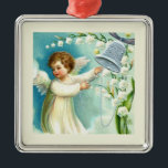 Baby Angel With Blue Bell  Metal Tree Decoration<br><div class="desc">vintage christian painting in blues and white with a cute angel floating on a cloud and ringing a christmas bell.</div>