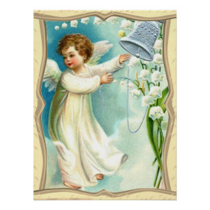 Baby Angel With Blue Bell Poster