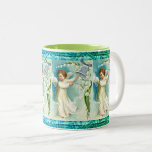 Baby Angel With Blue Bell Two-Tone Coffee Mug