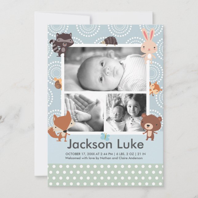 Baby Animal Boy Photo Birth Announcements (Front)