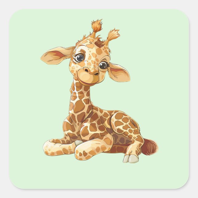 Baby Animal Cute Sweet Giraffe Cartoon Modern  Square Sticker (Front)