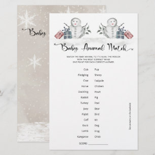 Baby Animal Match Snowman Baby Shower
