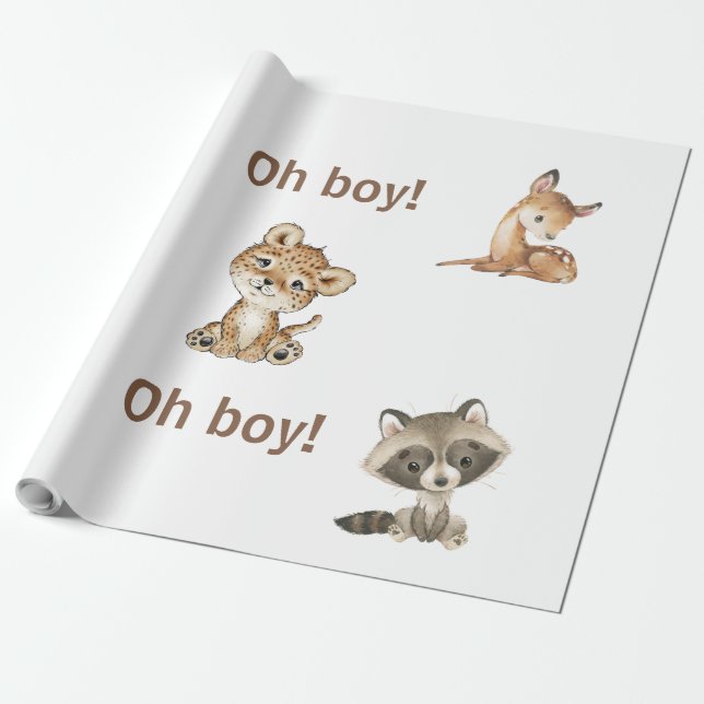 Baby Animal Oh Boy Baby Shower  Wrapping Paper (Unrolled)