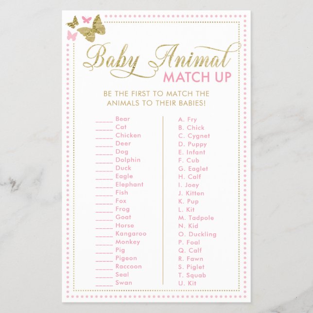 Baby Animal Quiz Baby Shower Game Flyer (Front)