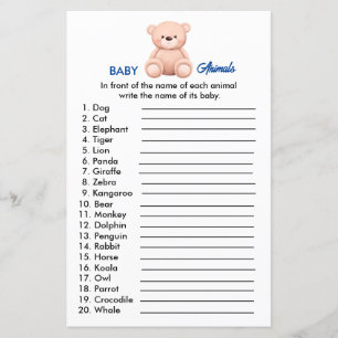 Baby Animals Baby Boy Shower Paper Sheet