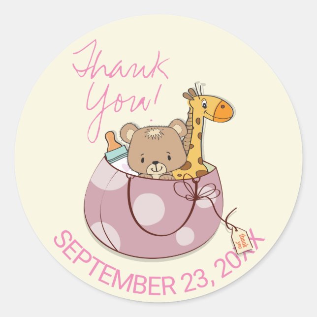 Baby Animals Baby Shower Thank You Classic Round Sticker (Front)