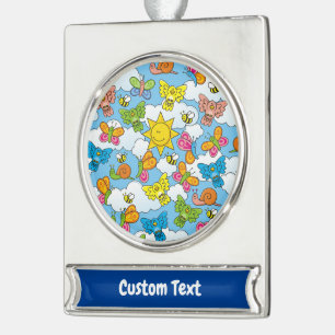 Baby Animals Background Silver Plated Banner Ornament