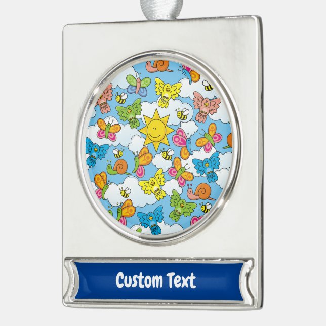 Baby Animals Background Silver Plated Banner Ornament (Left)