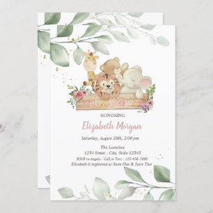 Baby Animals Flowers Leaves Baby Shower Invitation